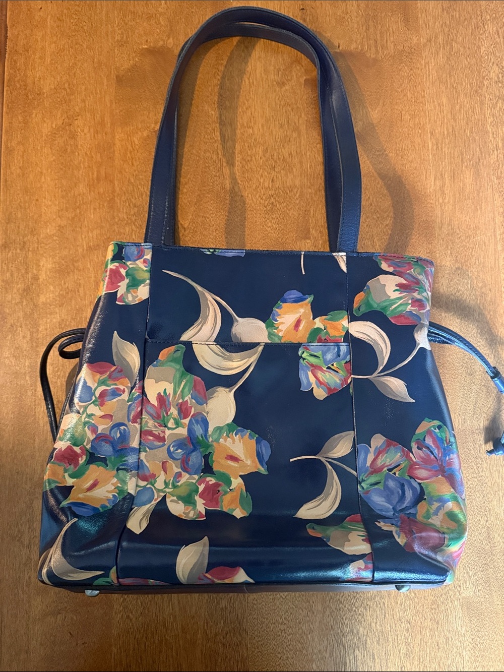 Patricia Nash Navy Floral Patchwork Tote with Multicolor Blooms